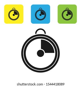 Black Kitchen timer icon isolated on white background. Cooking utensil. Set icons colorful square buttons. Vector Illustration