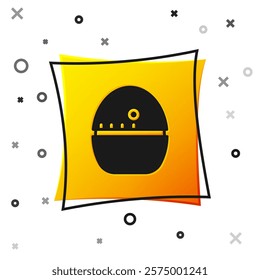 Black Kitchen timer icon isolated on white background. Egg timer. Cooking utensil. Yellow square button. Vector