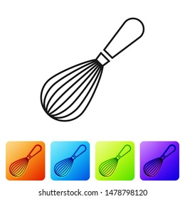 Black Kitchen whisk icon isolated on white background. Cooking utensil, egg beater. Cutlery sign. Food mix symbol. Set icon in color square buttons. Vector Illustration