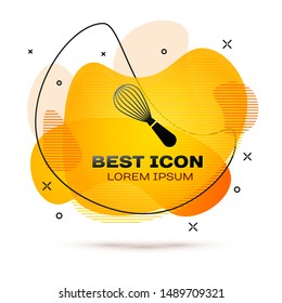 Black Kitchen whisk icon isolated on white background. Cooking utensil, egg beater. Cutlery sign. Food mix symbol. Fluid color banner. Vector Illustration