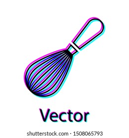 Black Kitchen whisk icon isolated on white background. Cooking utensil, egg beater. Cutlery sign. Food mix symbol.  Vector Illustration