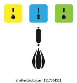 Black Kitchen whisk icon isolated on white background. Cooking utensil, egg beater. Cutlery sign. Food mix symbol. Set icons colorful square buttons. Vector Illustration