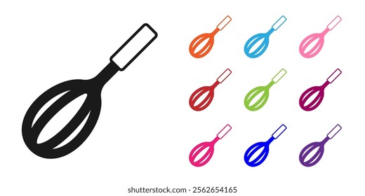 Black Kitchen whisk icon isolated on white background. Cooking utensil, egg beater. Cutlery sign. Food mix symbol. Set icons colorful. Vector