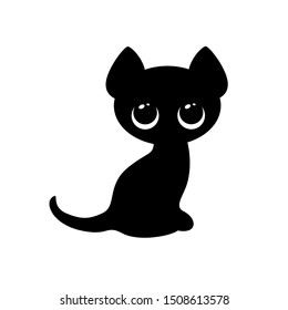 Black kitten with big eyes on white background. Vector illustration