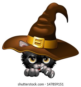 Black Kitten Cartoon With Witch Hat