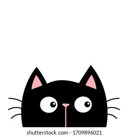 Black kitten cat head face. Kawaii baby pet animal. Cute cartoon character. Pink ears, nose. Scandinavian style. Notebook cover, tshirt, greeting card print. Flat design. White background. Vector