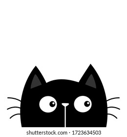 Black kitten cat head face looking at left sight. Kawaii baby pet animal. Cute cartoon character. Scandinavian style. Notebook cover, tshirt, greeting card print. Flat design. White background. Vector