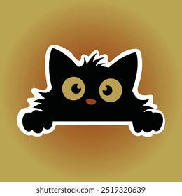 Black Kitten Cat Sticker Vector Illustration, Cute Peeking Black Kitten Cat with Big Ears and A Face Black