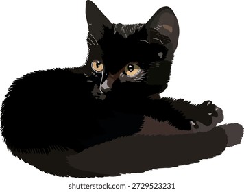 Gatito negro aislado sobre fondo blanco. Ilustración vectorial.