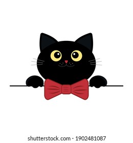 Black Kitten Peeking Out, Color Isolated Vector Children's Flat Style Illustration, Decor, Icon, Sticker, Decoration