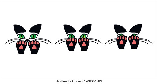 schwarzes Kätzchen spielen, versteckt hinter seinen Pfoten, handgezeichnete Vektorillustration Illustration

