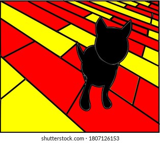 Black kitten without a face in the street