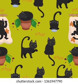 Black kittens with yellow eyes in various poses vector image