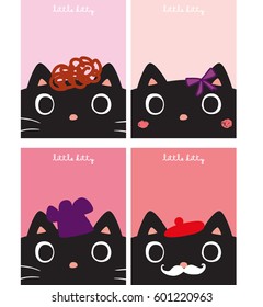 black kitty cartoon doodle vector