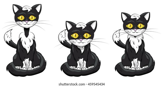 Black kitty set on a white background. Vector Illustration