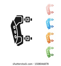 Black Knee pads icon isolated on white background. Extreme sport. Sport equipment. Skateboarding, bicycle, roller skating protective gear. Set icons colorful. Vector Illustration Black Knee pads icon isolated on white background. Extreme sport. Sport equipment. Skateboarding, bicycle, roller skating protective gear. Set icons colorful. Vector Illustration
