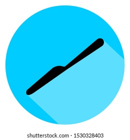 Black knife circle icon with long shadow on blue background. Vector Illustration for cutlery symbol.  