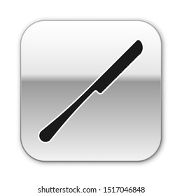 Black Knife icon isolated on white background. Cutlery symbol. Silver square button. Vector Illustration