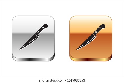 Black Knife icon isolated on white background. Cutlery symbol. Silver-gold square button. Vector Illustration Black Knife icon isolated on white background. Cutlery symbol. Silver-gold square button. Vector Illustration