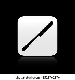 Black Knife icon isolated on black background. Cutlery symbol. Silver square button. Vector Illustration