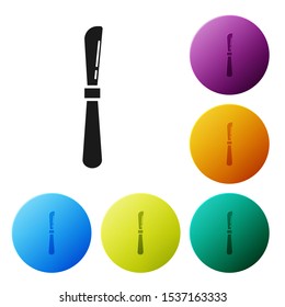Black Knife icon isolated on white background. Cutlery symbol. Set icons colorful circle buttons. Vector Illustration