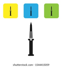 Black Knife icon isolated on white background. Army knife. Set of colorful square icon buttons. Vector Illustration