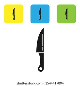 Black Knife icon isolated on white background. Cutlery symbol. Set icons colorful square buttons. Vector Illustration