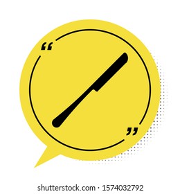 Black Knife icon isolated on white background. Cutlery symbol. Yellow speech bubble symbol. Vector Illustration