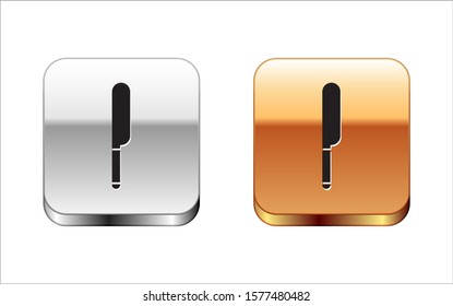 Black Knife icon isolated on white background. Cutlery symbol. Silver-gold square button. Vector Illustration