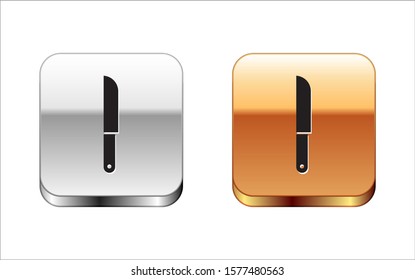 Black Knife icon isolated on white background. Cutlery symbol. Silver-gold square button. Vector Illustration