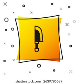 Black Knife icon isolated on white background. Cutlery symbol. Yellow square button. Vector