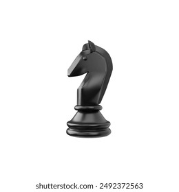 Black Knight chess piece icon in 3D vector illustration on isolated background. Ideal for design elements in games. Intellectual strategy game. Leisure or sport concept.