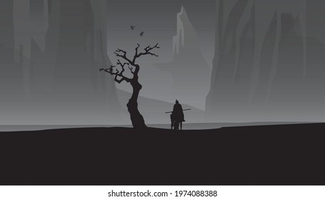 Black Knight Fantasy Landscape illustration vector 