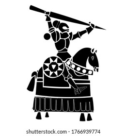 Black knight. Horse knight illustration in silhouette