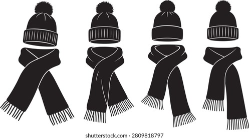 Black knit beanie and scarf set illustration
