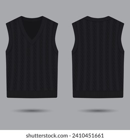 Black knit vest mockup front and back view