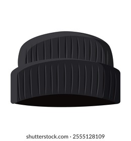 Black knitted beanie hat on white background. Vector illustration