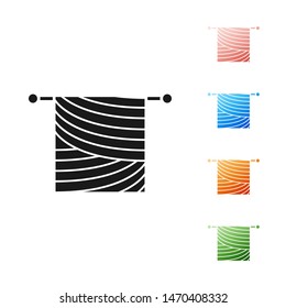 Black Knitting icon isolated on white background. Wool emblem with knitted fabric and needle. Label for hand made, knitting or tailor shop. Set icons colorful. Vector Illustration