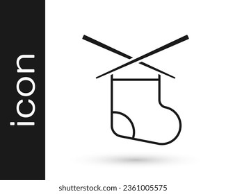 Black Knitting needles icon isolated on white background. Label for hand made, knitting or tailor shop.  Vector