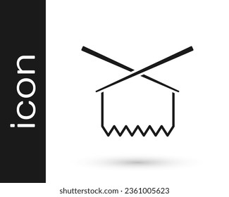 Black Knitting needles icon isolated on white background. Label for hand made, knitting or tailor shop.  Vector