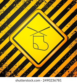 Black Knitting needles icon isolated on yellow background. Label for hand made, knitting or tailor shop. Warning sign. Vector