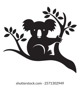 Black koala silhouette vector illustration set and white background