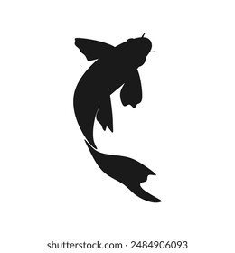 Black koi fish silhouette suitable for aquatic designs, fishing posters, ocean themed projects, underwater illustrations, marine life infographic, or nautical elements