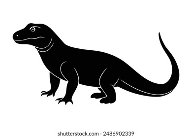 Negro un dragón de komodo está de pie ilustración de silueta de Vector