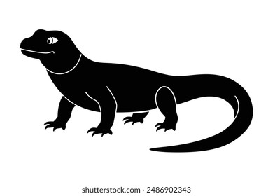 Schwarz ein Komodo Drache steht Vektorgrafik Silhouette Illustration