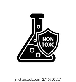 Black lab flask icon with non toxic text on shield emblem