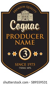 black label for cognac in frame with building
