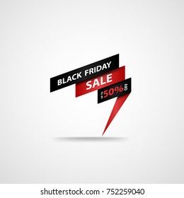 Black label. Discount 50 percent. Vector icon.