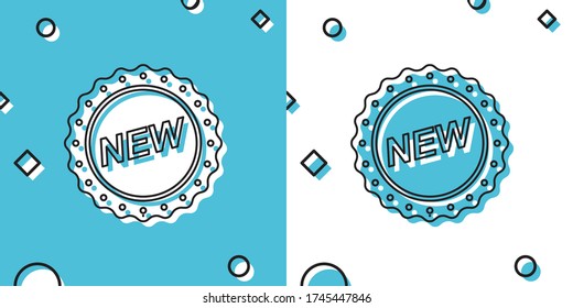 Black Label New icon isolated on blue and white background. Random dynamic shapes. Vector Illustration
