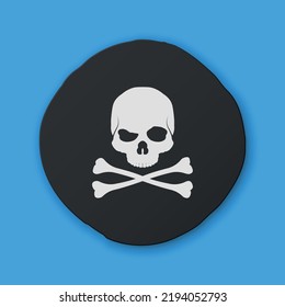 Black label or pirate mark vector icon isolated on blue background.